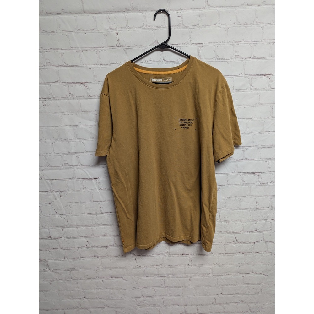 Timberland Back Box Camo Print Graphic T-Shirt Mens XL Camel Color EUC 429
